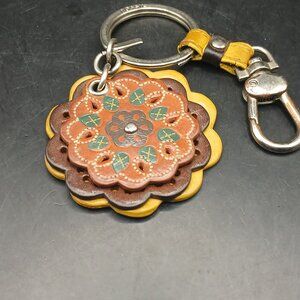 Vintage Fossil Leather Flower Keychain